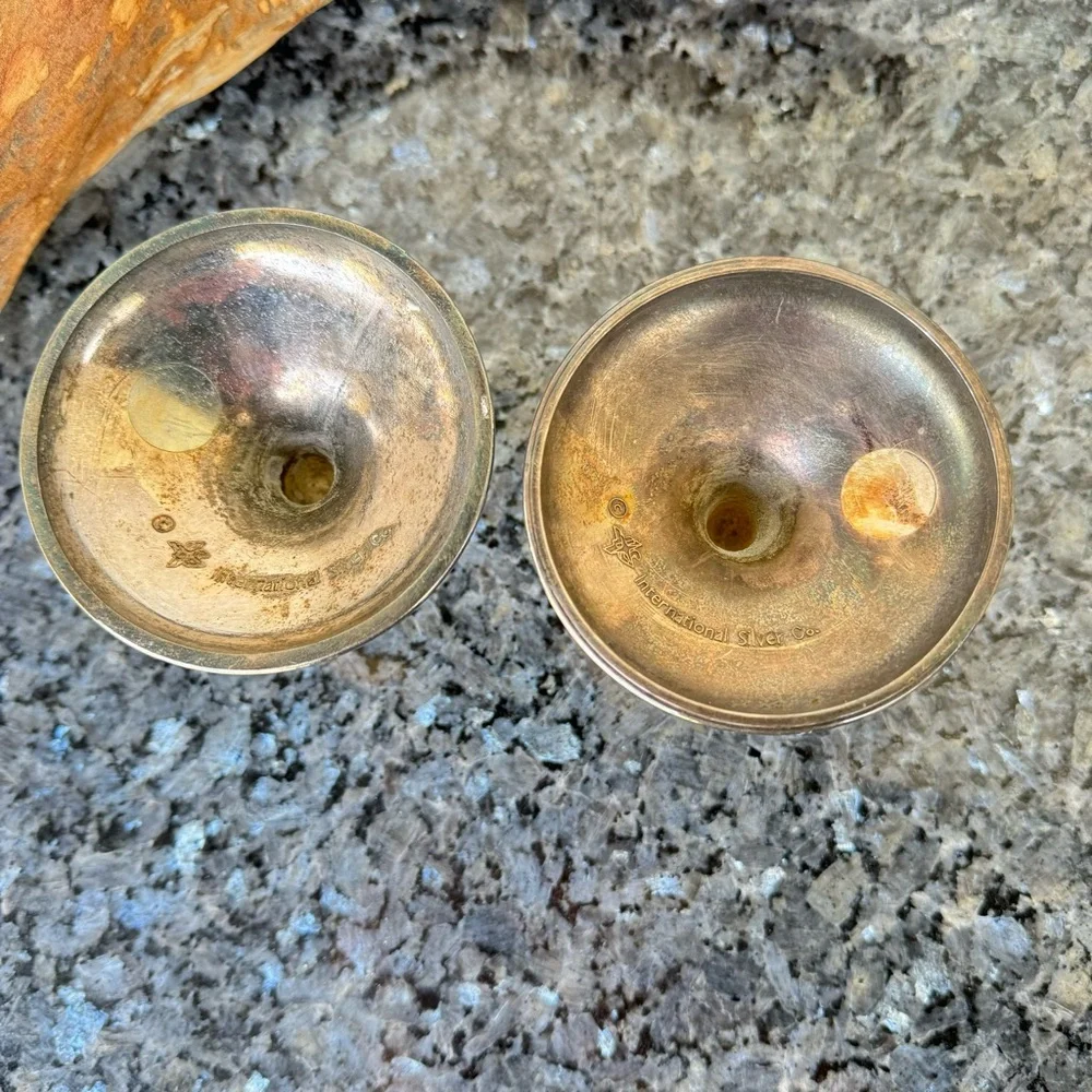 Vintage International Silver Co. 3.5” Pair Of Silver Candle Holders Decorative
